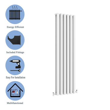 Aidal- Designer Vertical 1600x354mm Double White Oval Column Radiator