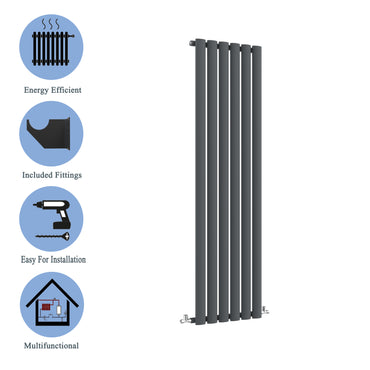 Aidal- Designer Vertical 1600x354mm Single Anthracite Oval Column Radiator