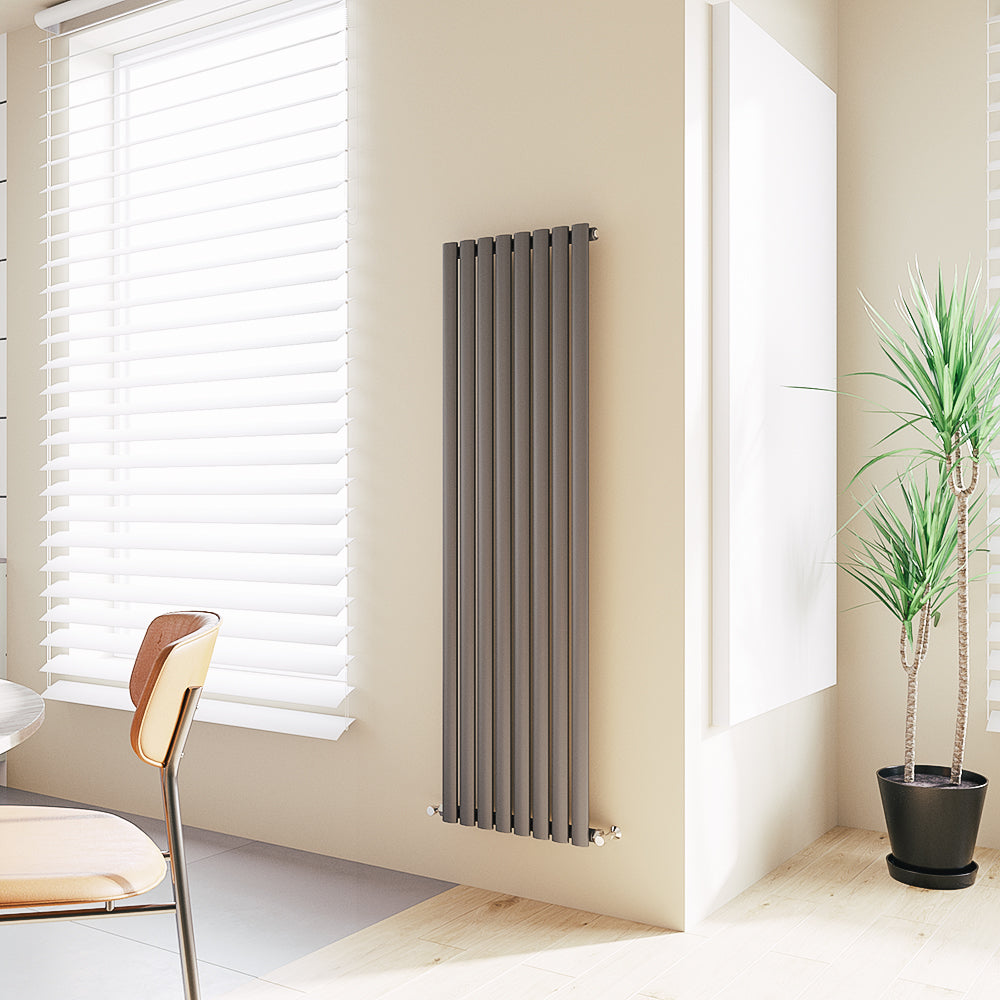 Aidal- Designer Vertical 1600x472mm Single Anthracite Oval Column Radiator