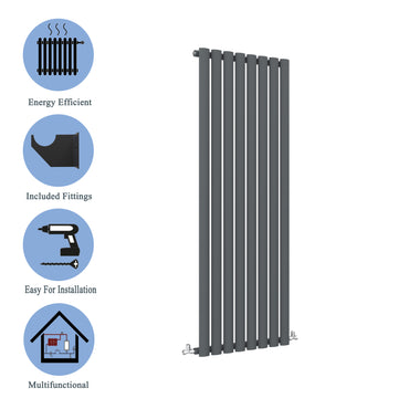 Aidal- Designer Vertical 1600x472mm Single Anthracite Oval Column Radiator