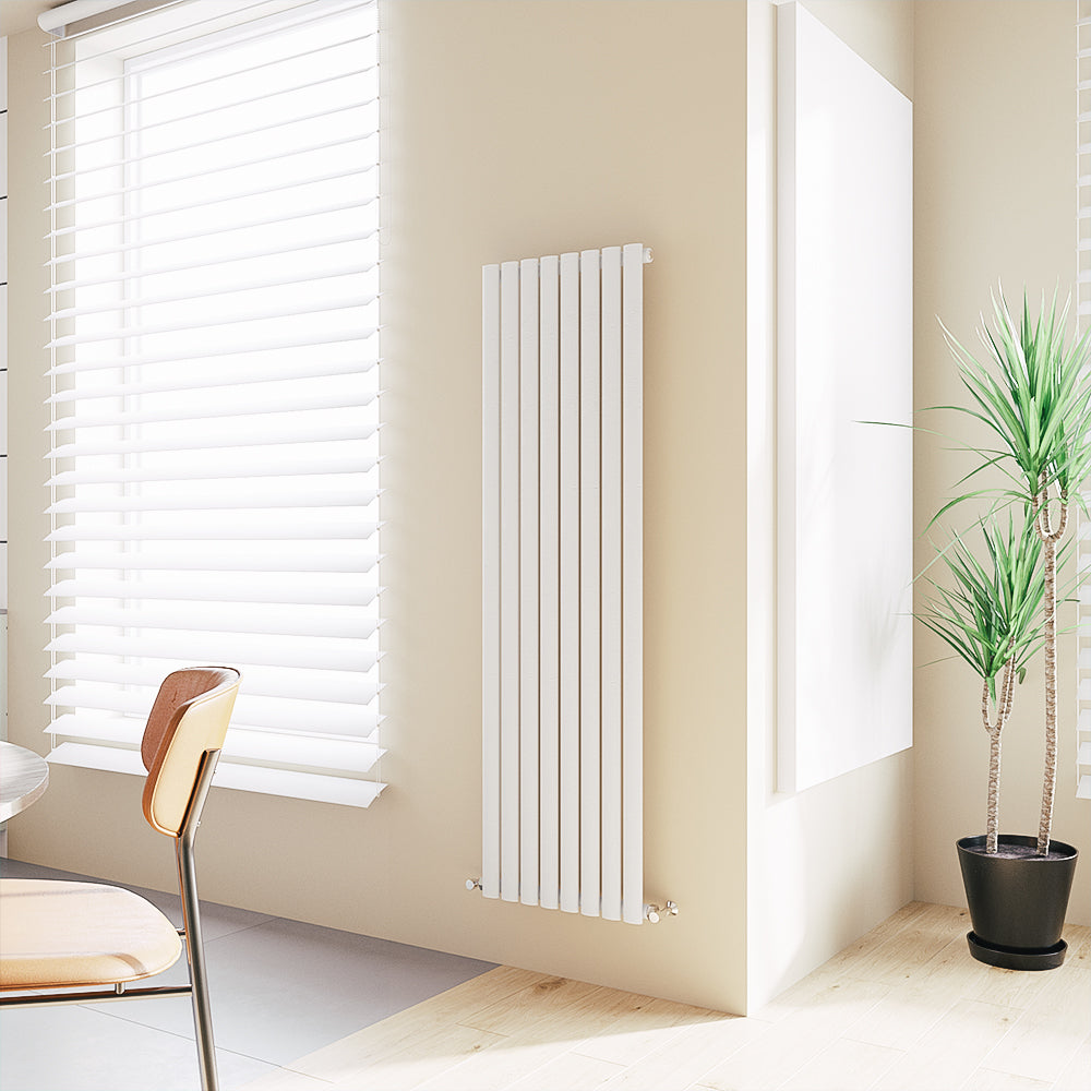 Aidal- Designer Vertical 1600x472mm Single White Oval Column Radiator