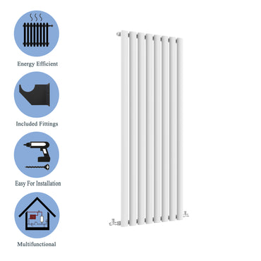 Aidal- Designer Vertical 1600x472mm Single White Oval Column Radiator