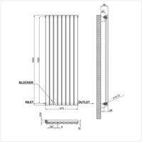 1600x472mm single anthracite oval column radiator dimension