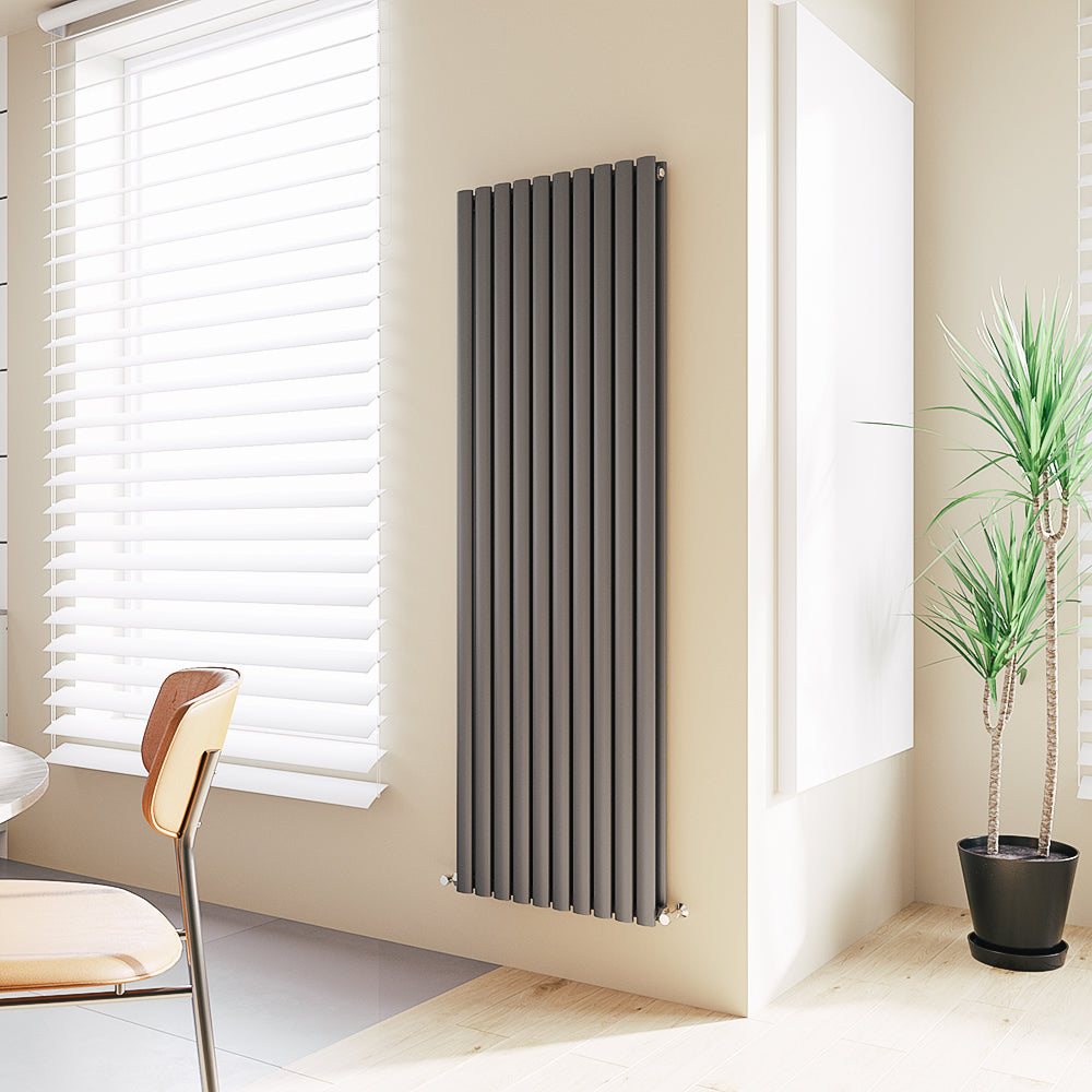 Aidal- Designer Vertical 1800x590mm Double Anthracite Oval Column Radiator