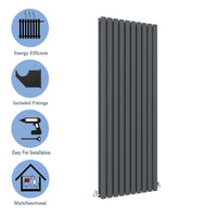 Aidal- Designer Vertical 1800x590mm Double Anthracite Oval Column Radiator