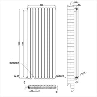 1800x590mm double white oval column radiator dimension