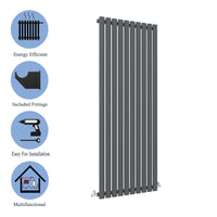 Aidal- Designer Vertical 1800x590mm Single Anthracite Oval Column Radiator