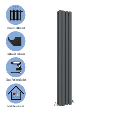 Aidal- Designer Vertical 1800x236mm Double Anthracite Oval Column Radiator