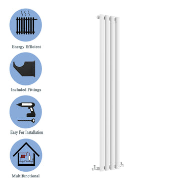 Aidal- Designer Vertical 1800x236mm Single White Oval Column Radiator