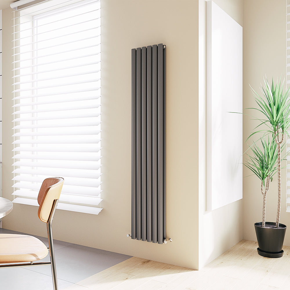 Aidal- Designer Vertical 1800x354mm Double Anthracite Oval Column Radiator