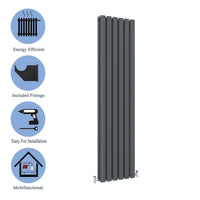 Aidal- Designer Vertical 1800x354mm Double Anthracite Oval Column Radiator