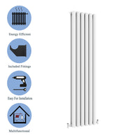 Aidal- Designer Vertical 1800x354mm Double White Oval Column Radiator