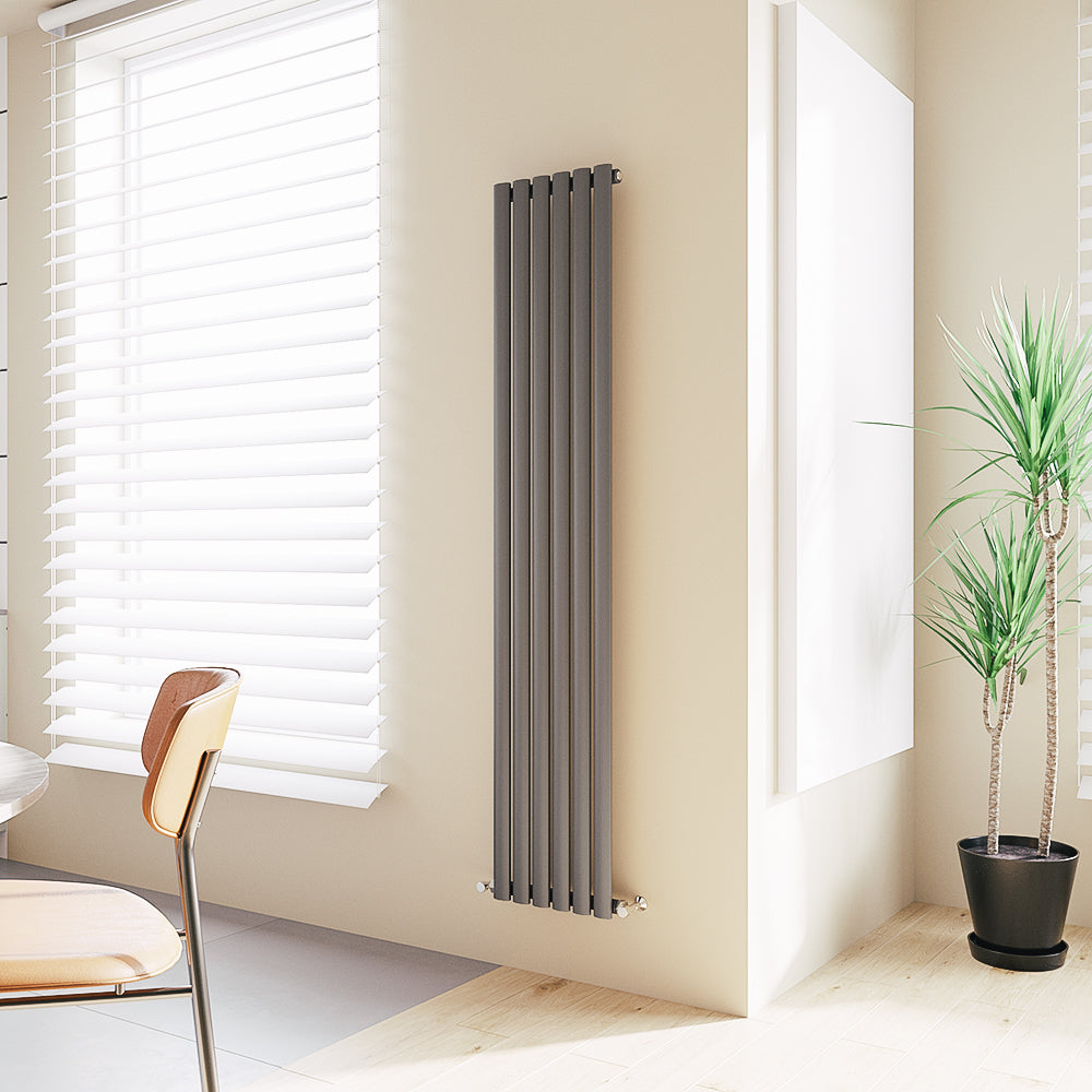 Aidal- Designer Vertical 1800x354mm Single Anthracite Oval Column Radiator