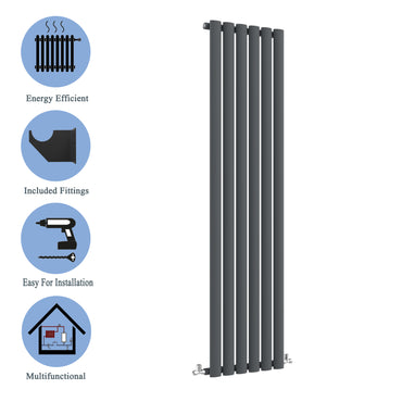 Aidal- Designer Vertical 1800x354mm Single Anthracite Oval Column Radiator