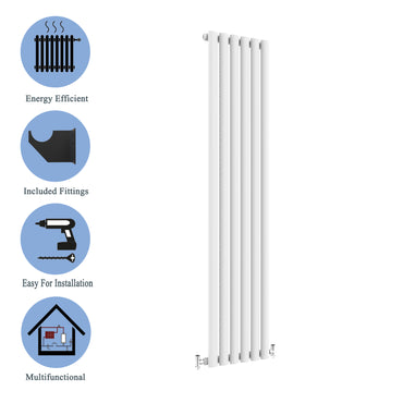 Aidal- Designer Vertical 1800x354mm Single White Oval Column Radiator