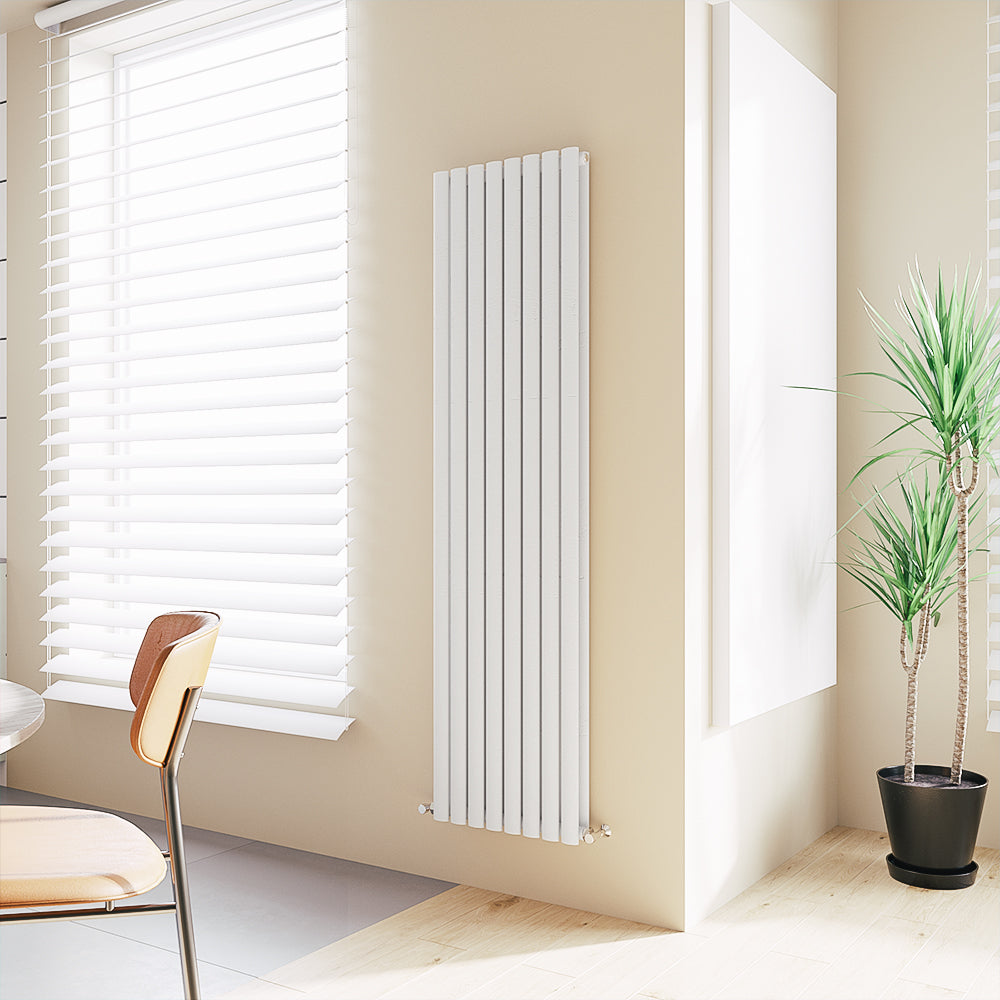 Aidal- Designer Vertical 1800x472mm Double White Oval Column Radiator