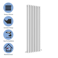 Aidal- Designer Vertical 1800x472mm Double White Oval Column Radiator