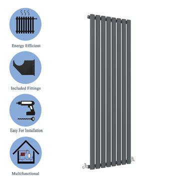 Aidal- Designer Vertical 1800x472mm Single Anthracite Oval Column Radiator