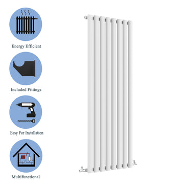 Aidal- Designer Vertical 1800x472mm Single White Oval Column Radiator