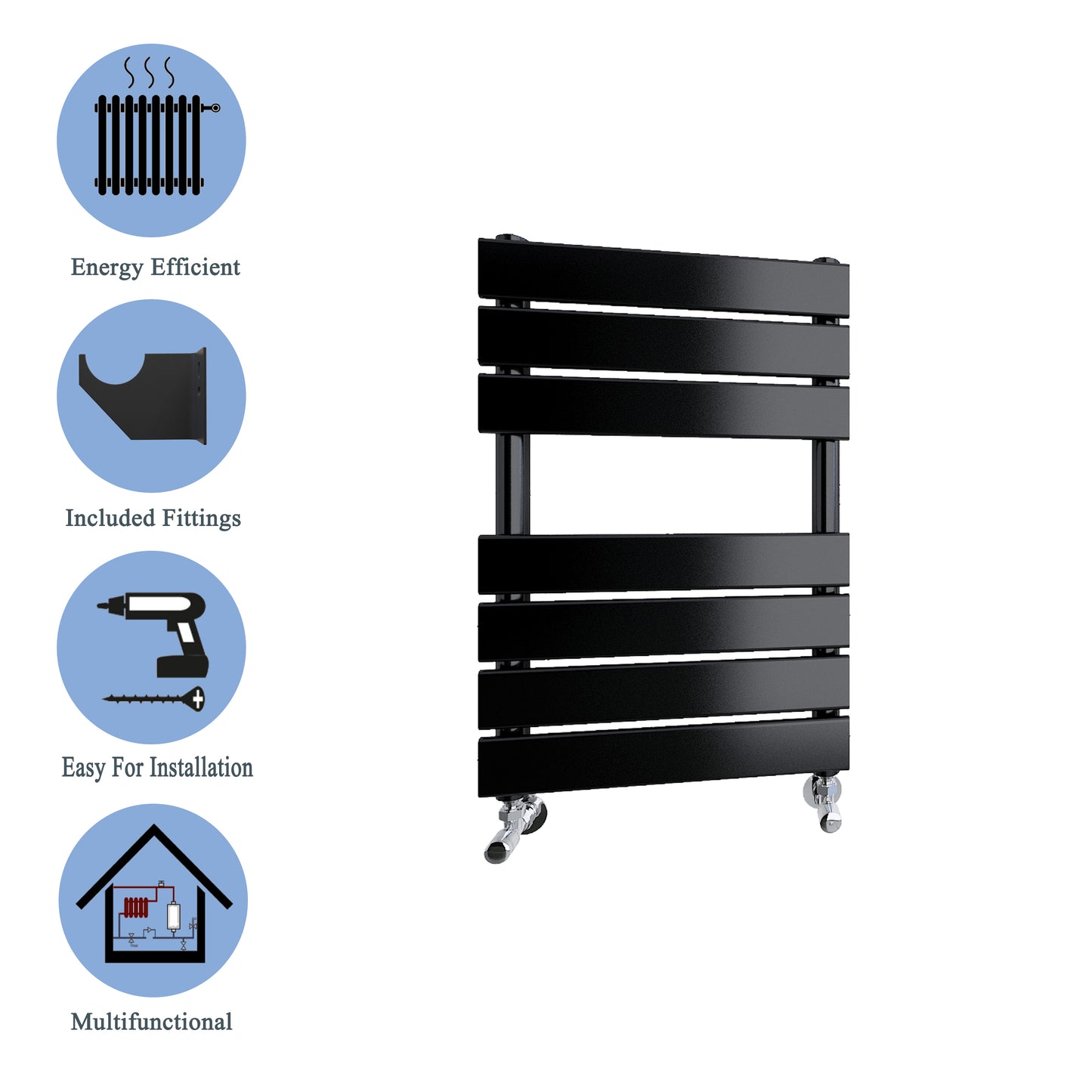 Aidal- Bathroom 650x400mm Black Towel Rail Radiator