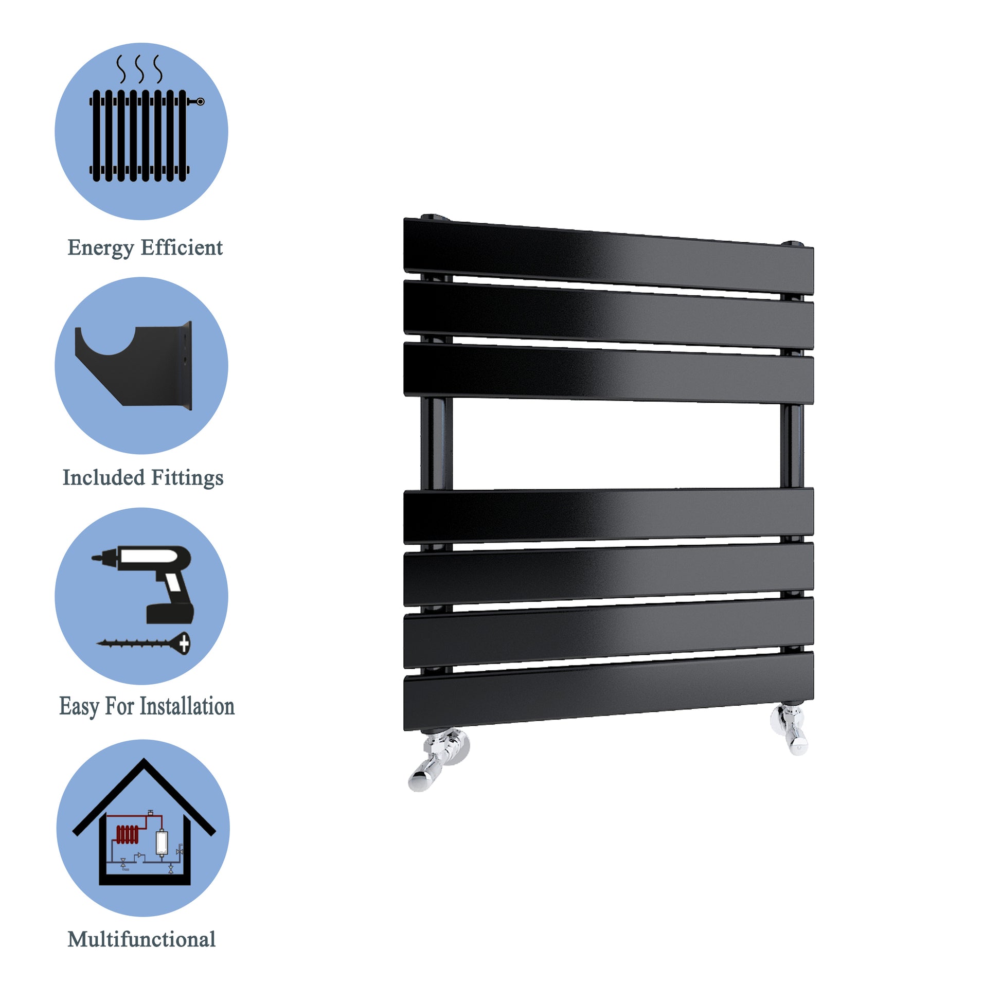 Aidal- Bathroom 650x500mm Black Towel Rail Radiator