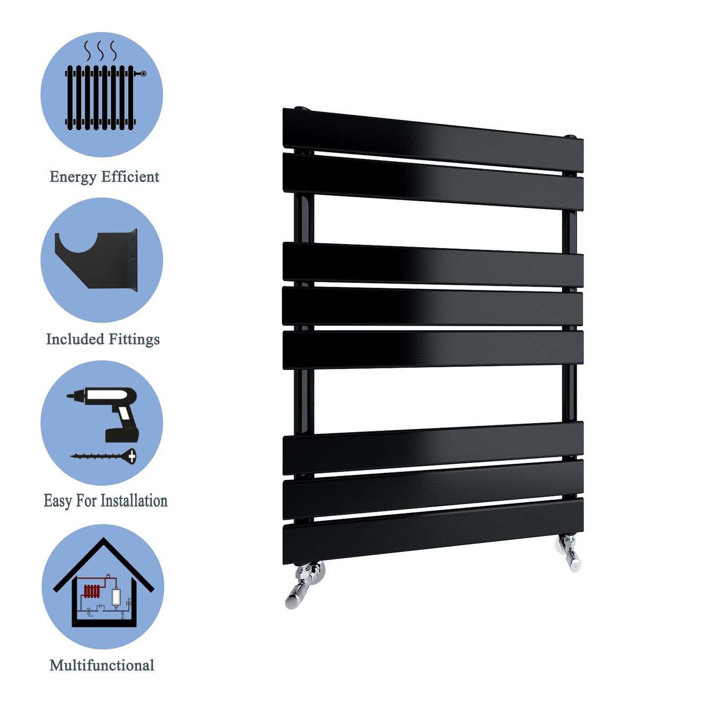 Aidal- Bathroom 800x600mm Black Towel Rail Radiator