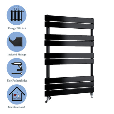 Aidal- Bathroom 1000x600mm Black Towel Rail Radiator