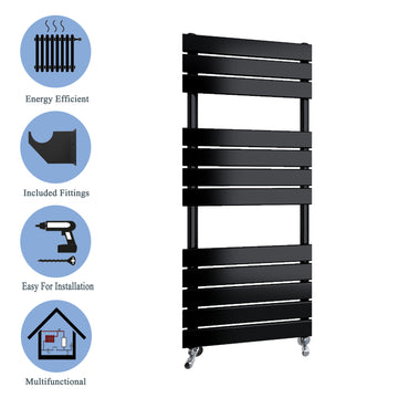 Aidal- Bathroom 1200x450mm Black Towel Rail Radiator