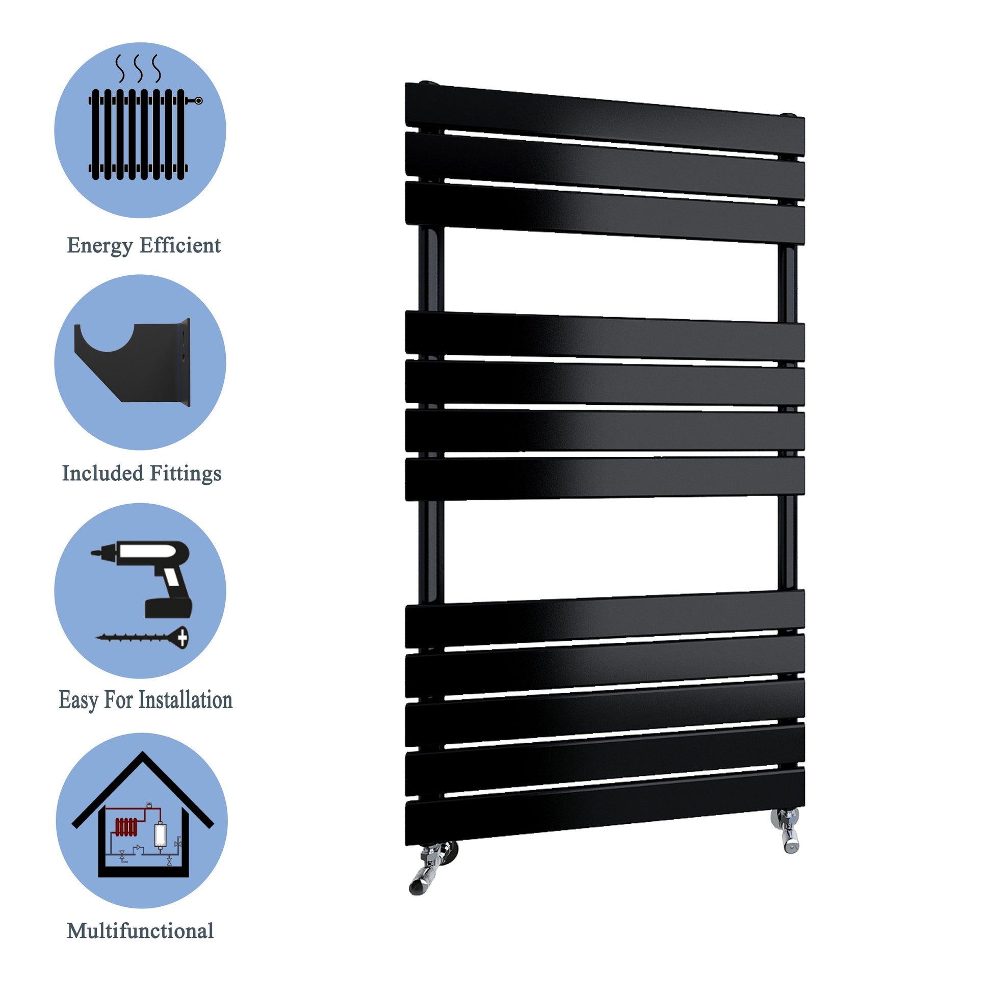 Aidal- Bathroom 1200x600mm Black Towel Rail Radiator