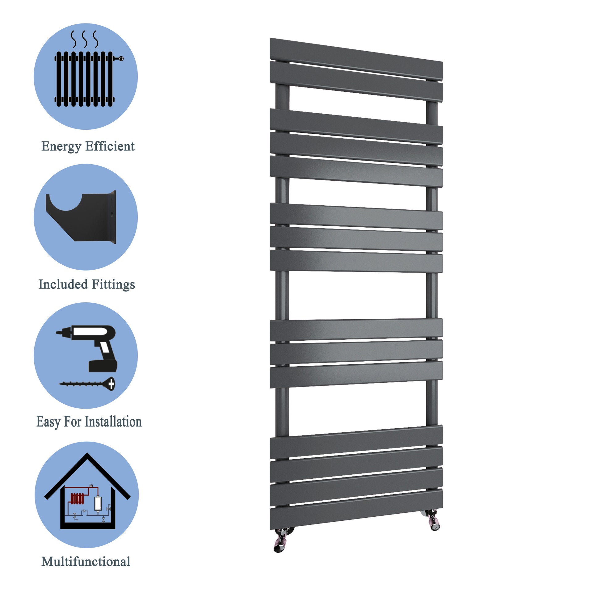 Aidal- Bathroom 1600x450mm Anthracite Towel Rail Radiator