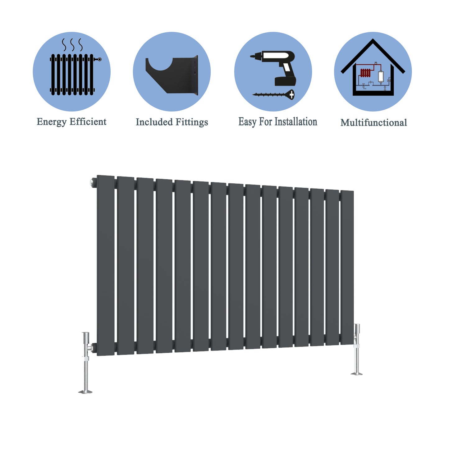 Modern Horizontal Single Anthracite Flat Panel Radiator