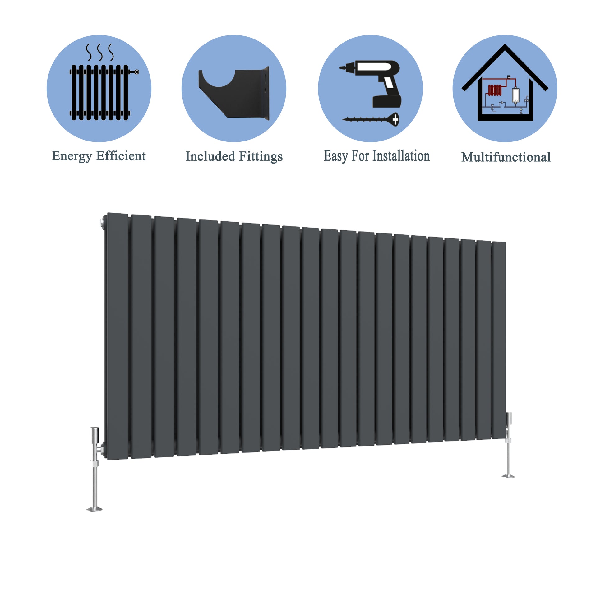 Modern Horizontal Double Anthracite Flat Panel Radiator