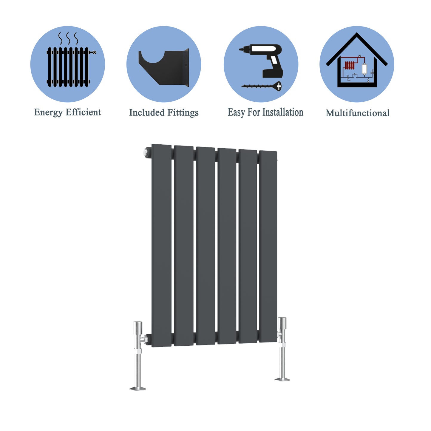 Modern Horizontal Single Anthracite Flat Panel Radiator