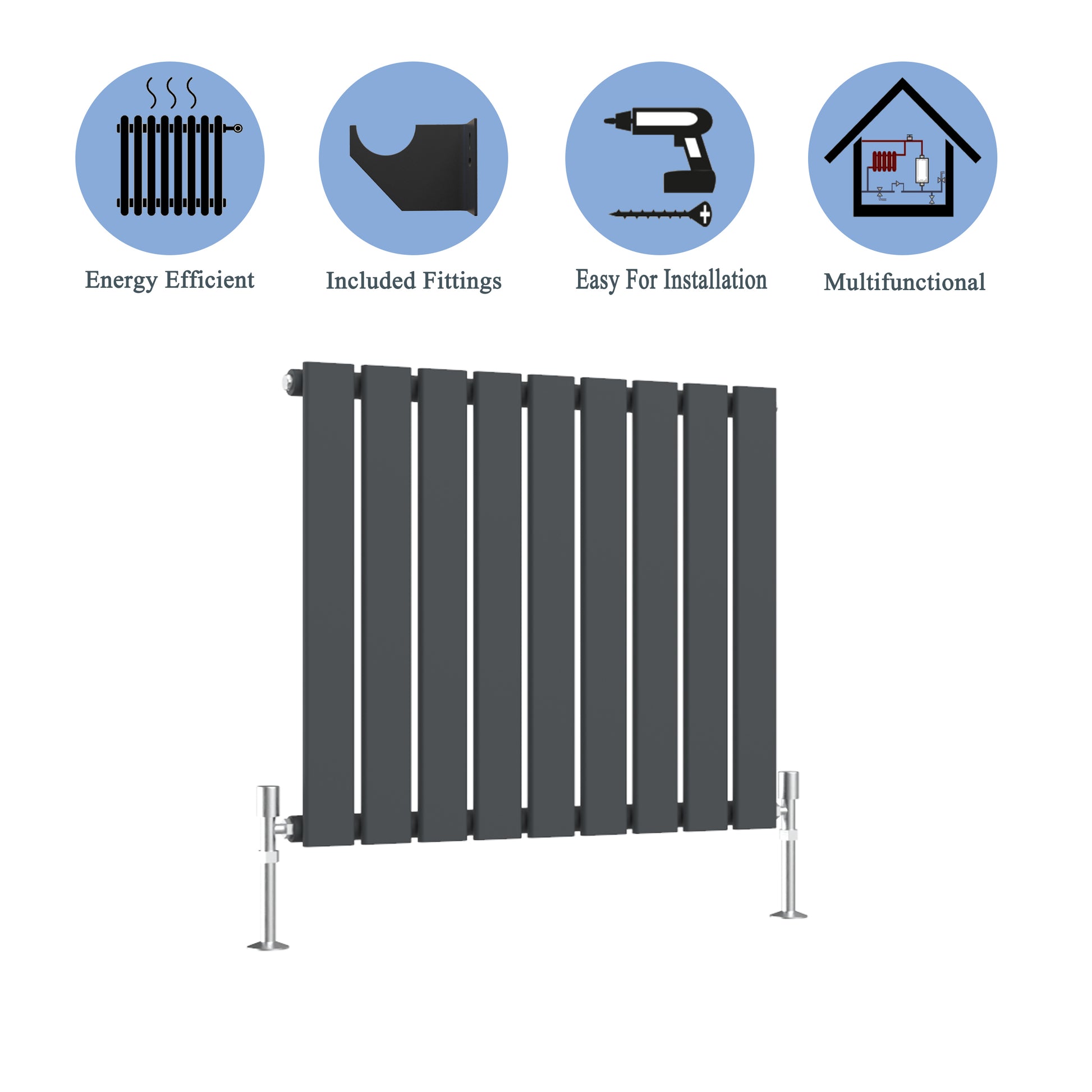 Modern Horizontal Single Anthracite Flat Panel Radiator