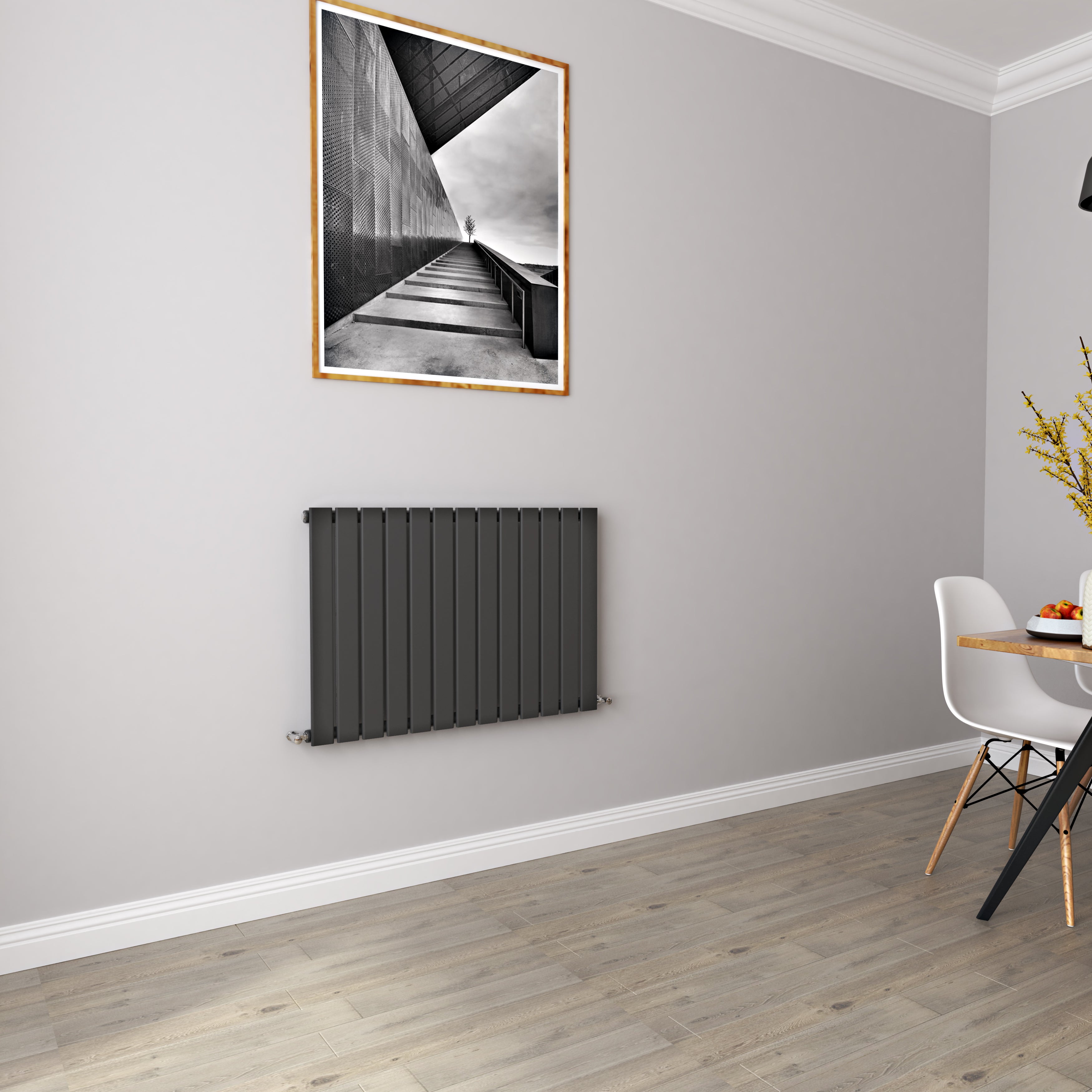 AICA - Modern Horizontal 600x884mm Single Anthracite Flat Panel Radiator