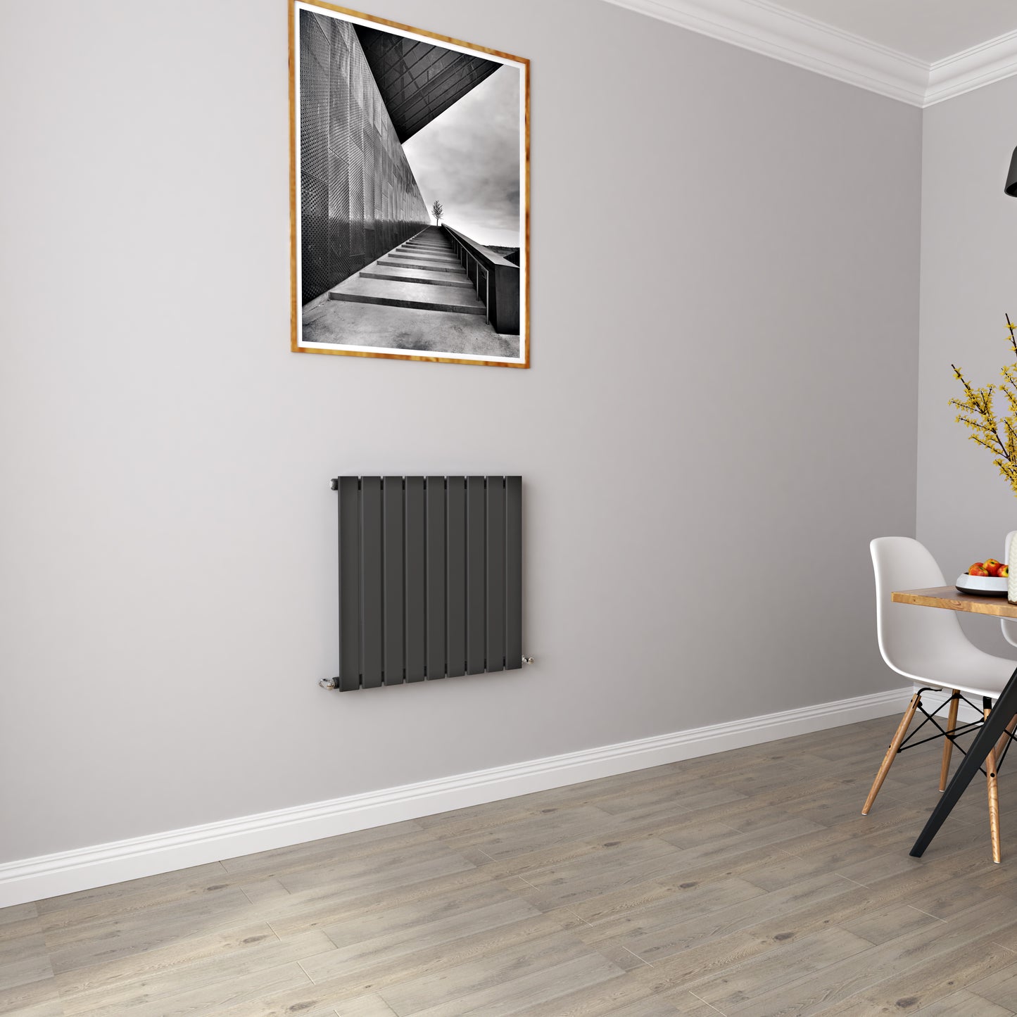 AICA - Modern Horizontal 600x612mm Single Anthracite Flat Panel Radiator