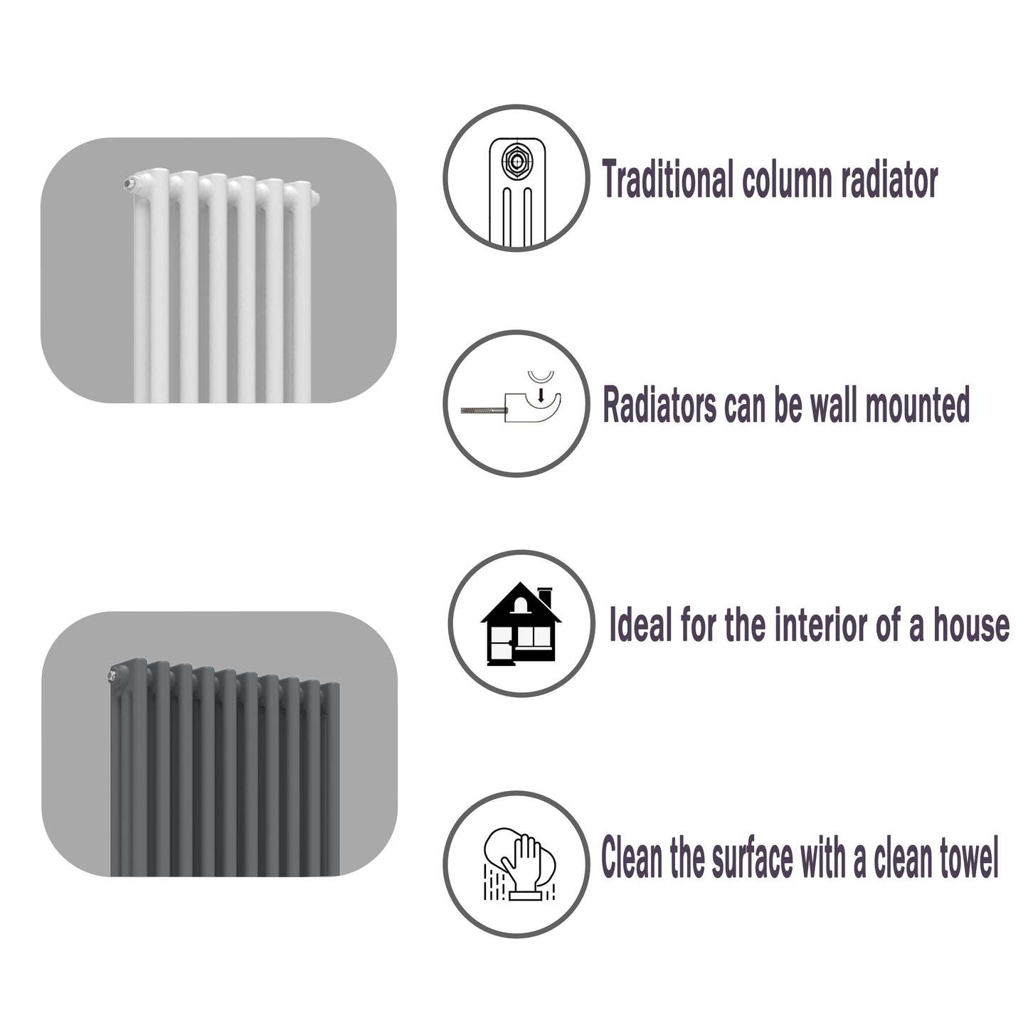 Aidalcast iron style traditional radiator function chart