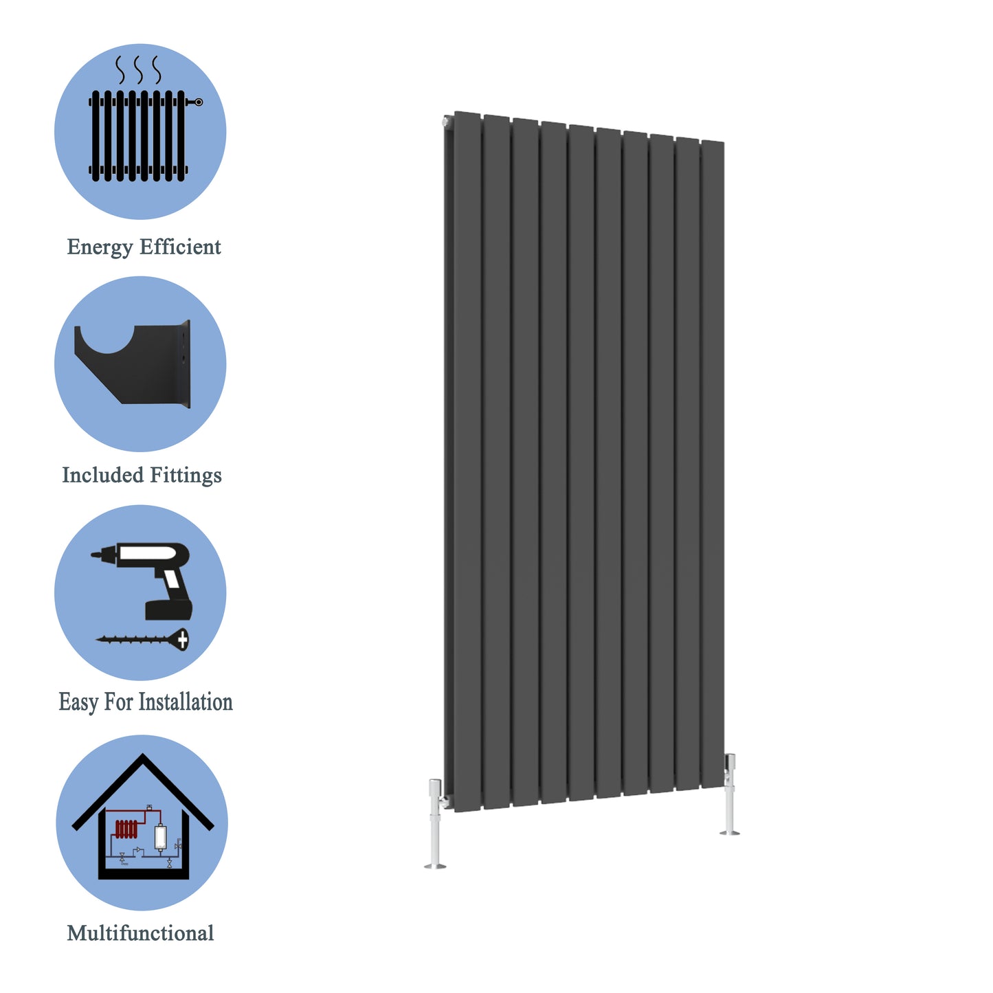 Modern Vertical Double Anthracite Flat Panel Radiator