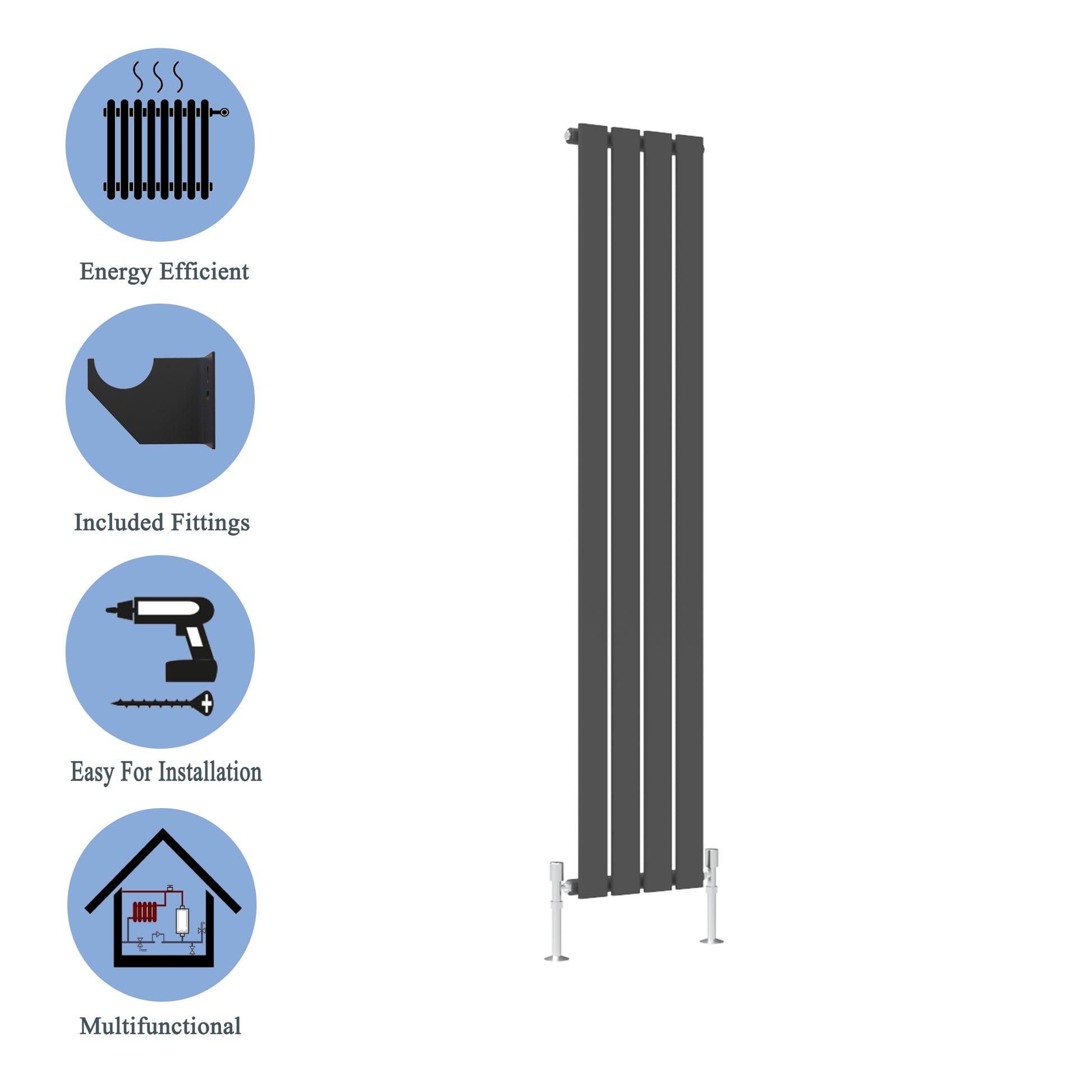 Modern Vertical Single Anthracite Flat Panel Radiator