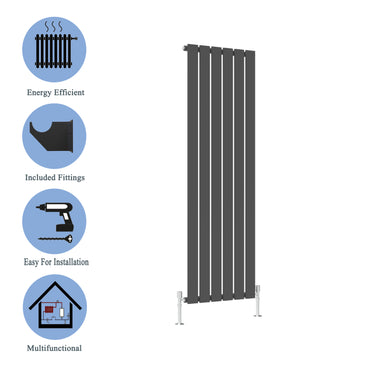 Modern Vertical Single Anthracite Flat Panel Radiator