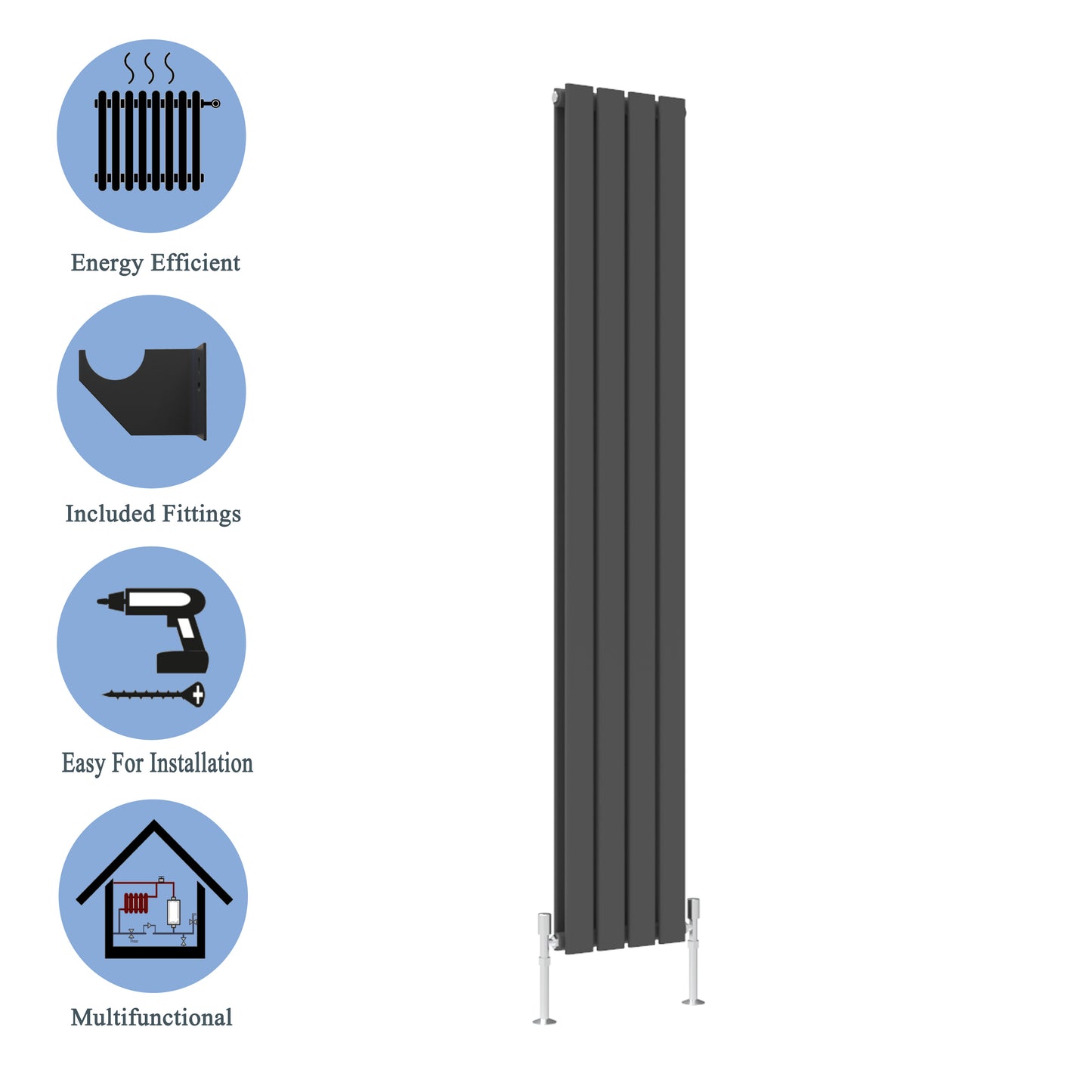 Modern Vertical Double Anthracite Flat Panel Radiator