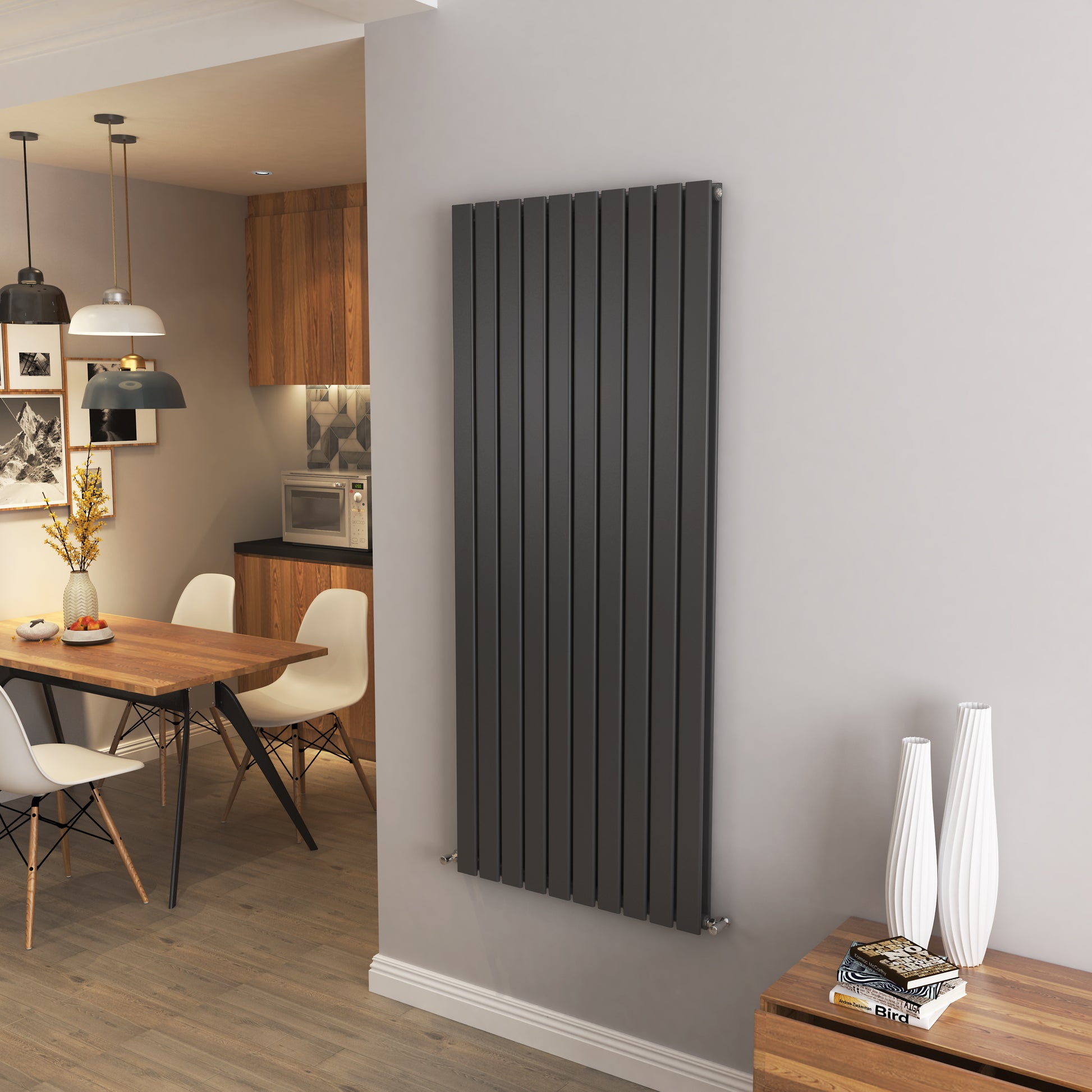 AICA - Modern Vertical 1600x680mm Double Anthracite Flat Panel Radiator