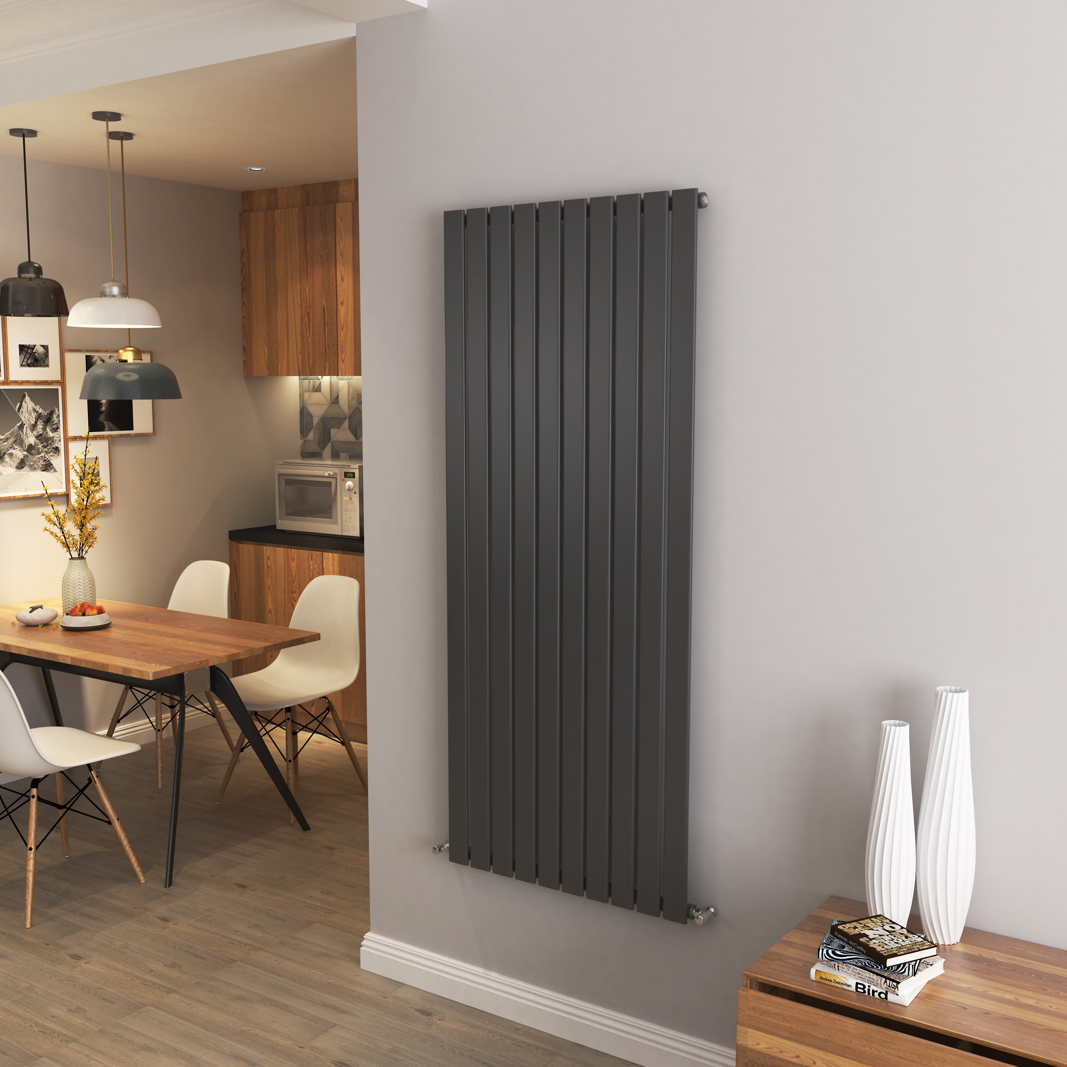 AICA - Modern Vertical 1600x680mm Single Anthracite Flat Panel Radiator