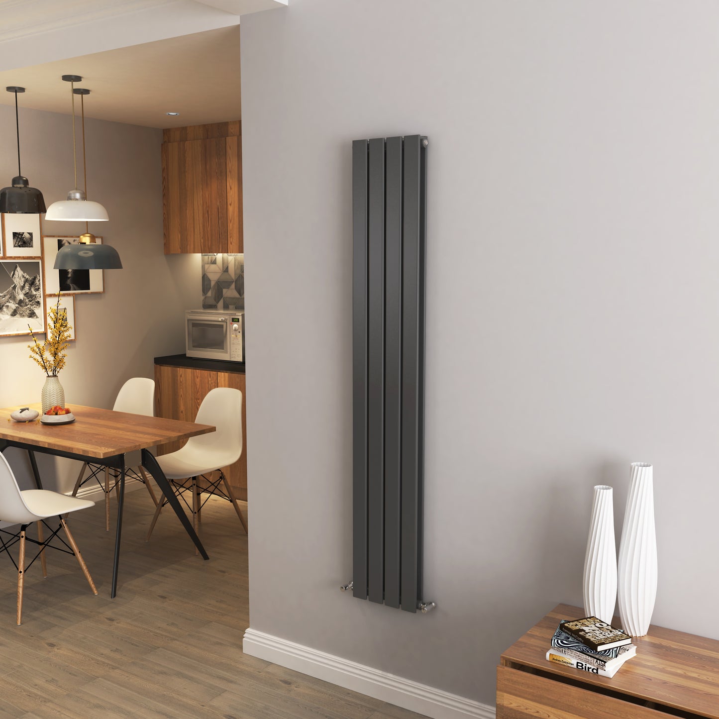 AICA - Modern Vertical 1600x272mm Double Anthracite Flat Panel Radiator