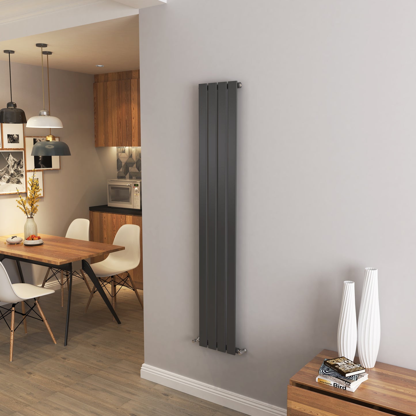 AICA - Modern Vertical 1600x272mm Single Anthracite Flat Panel Radiator