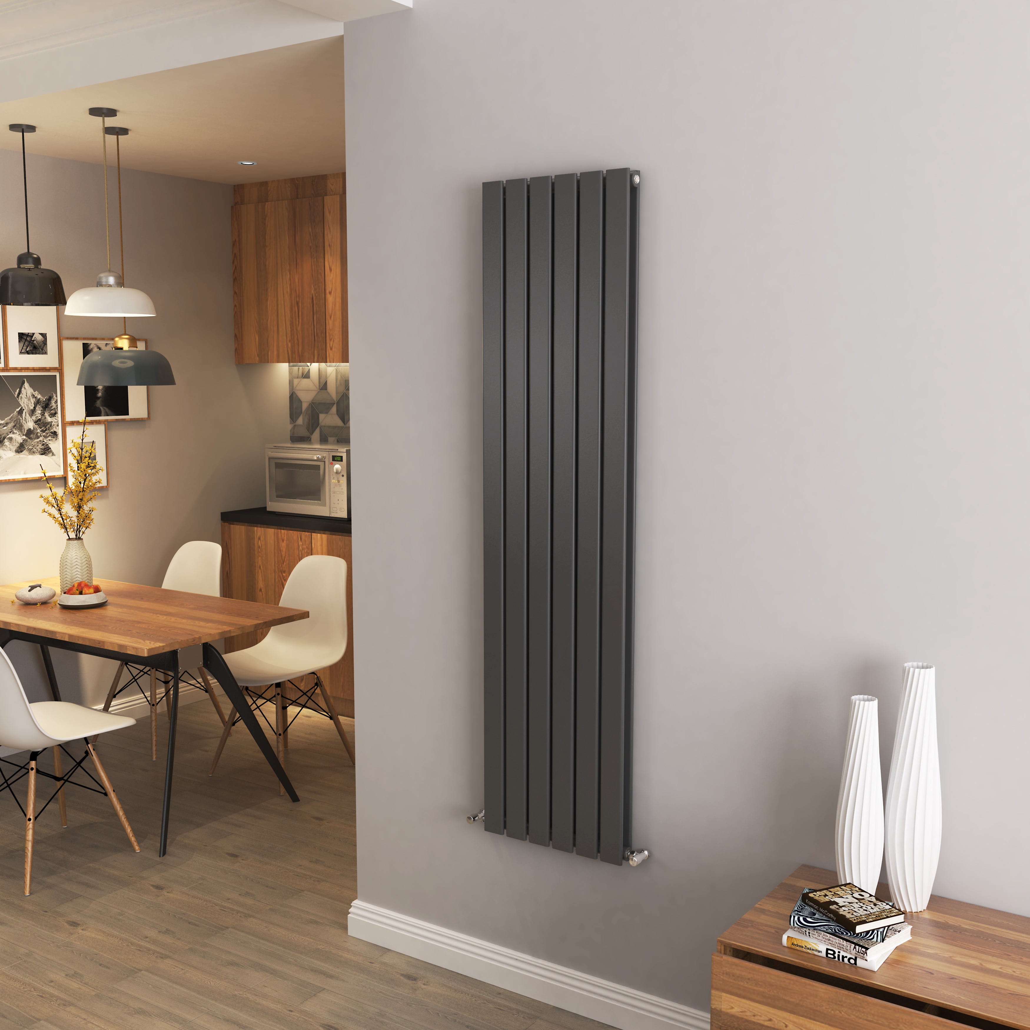 AICA - Modern Vertical 1600x408mm Double Anthracite Flat Panel Radiator