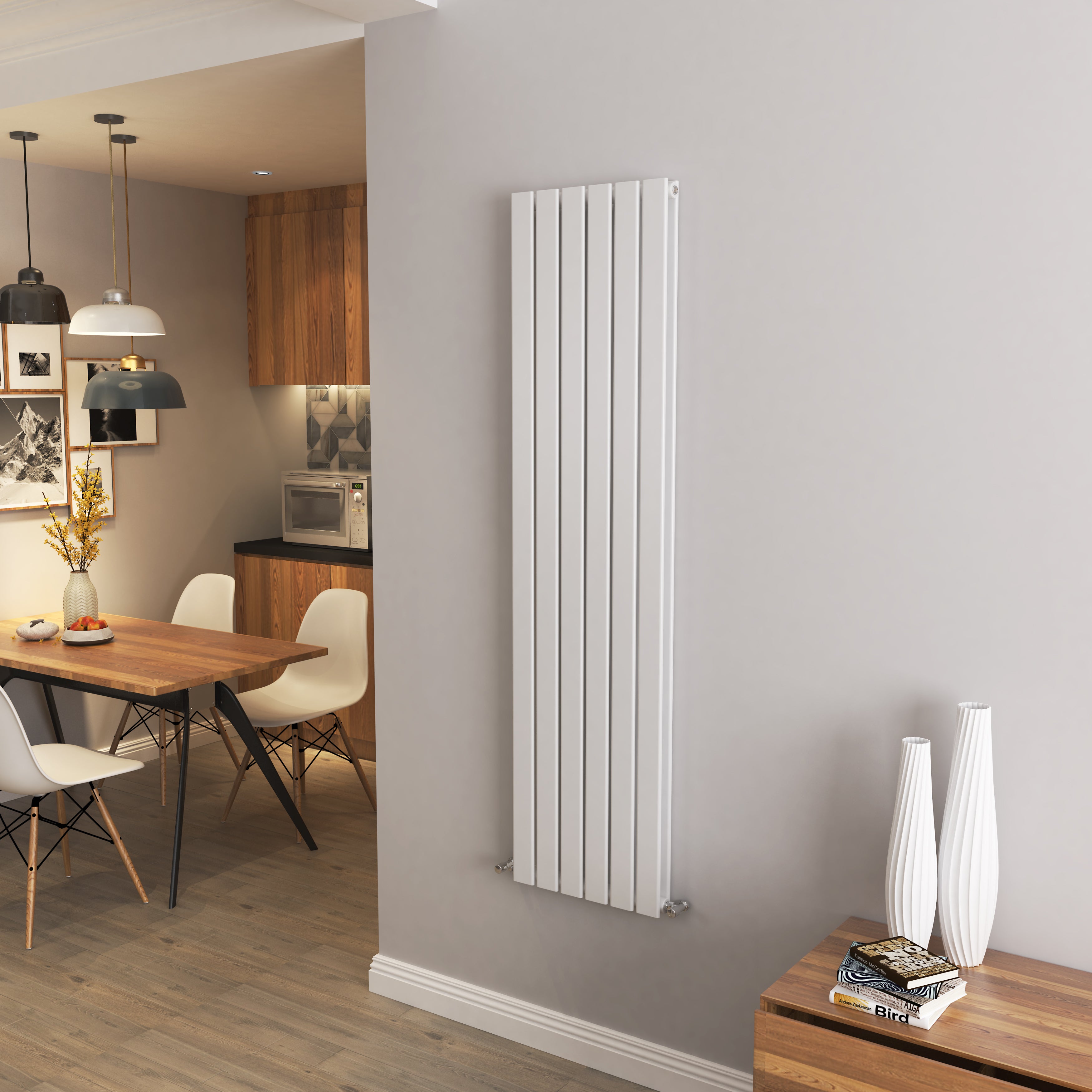 AICA - Modern Vertical 1600x408mm Double White Flat Panel Radiator