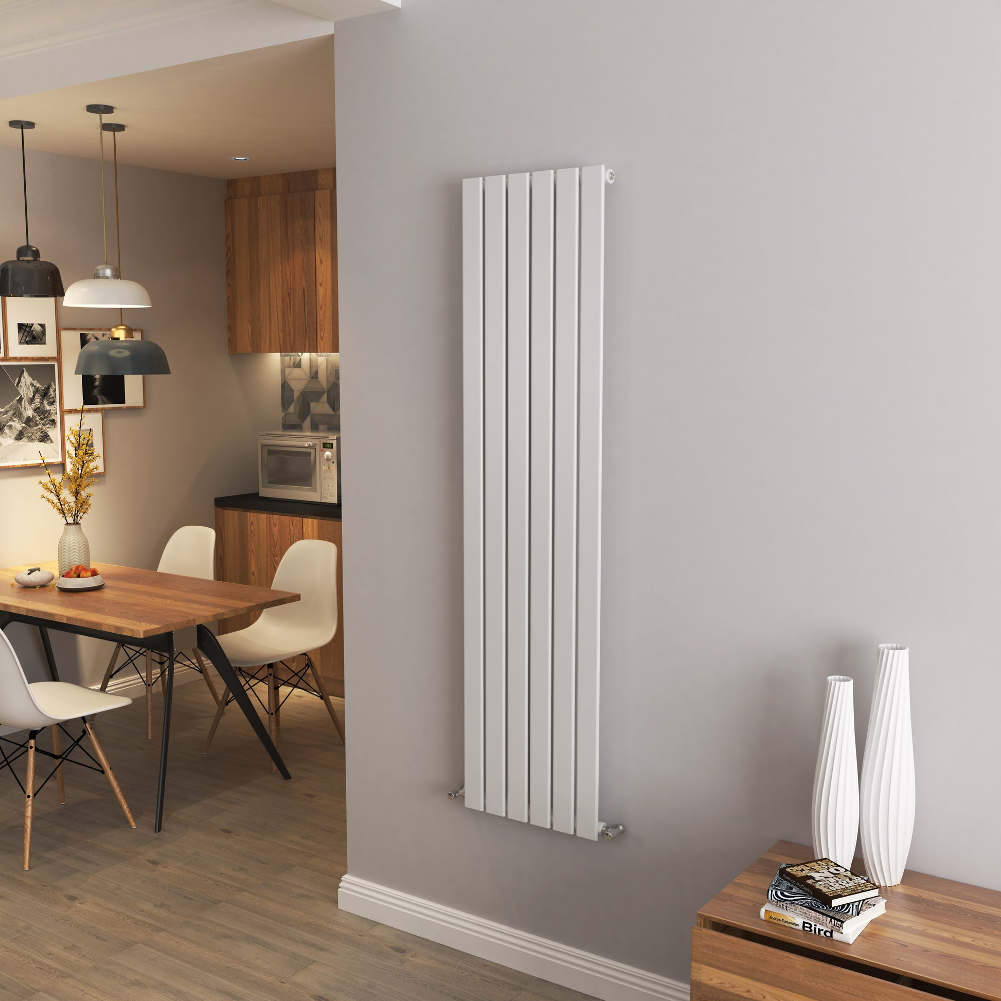 AICA - Modern Vertical 1600x408mm Single White Flat Panel Radiator