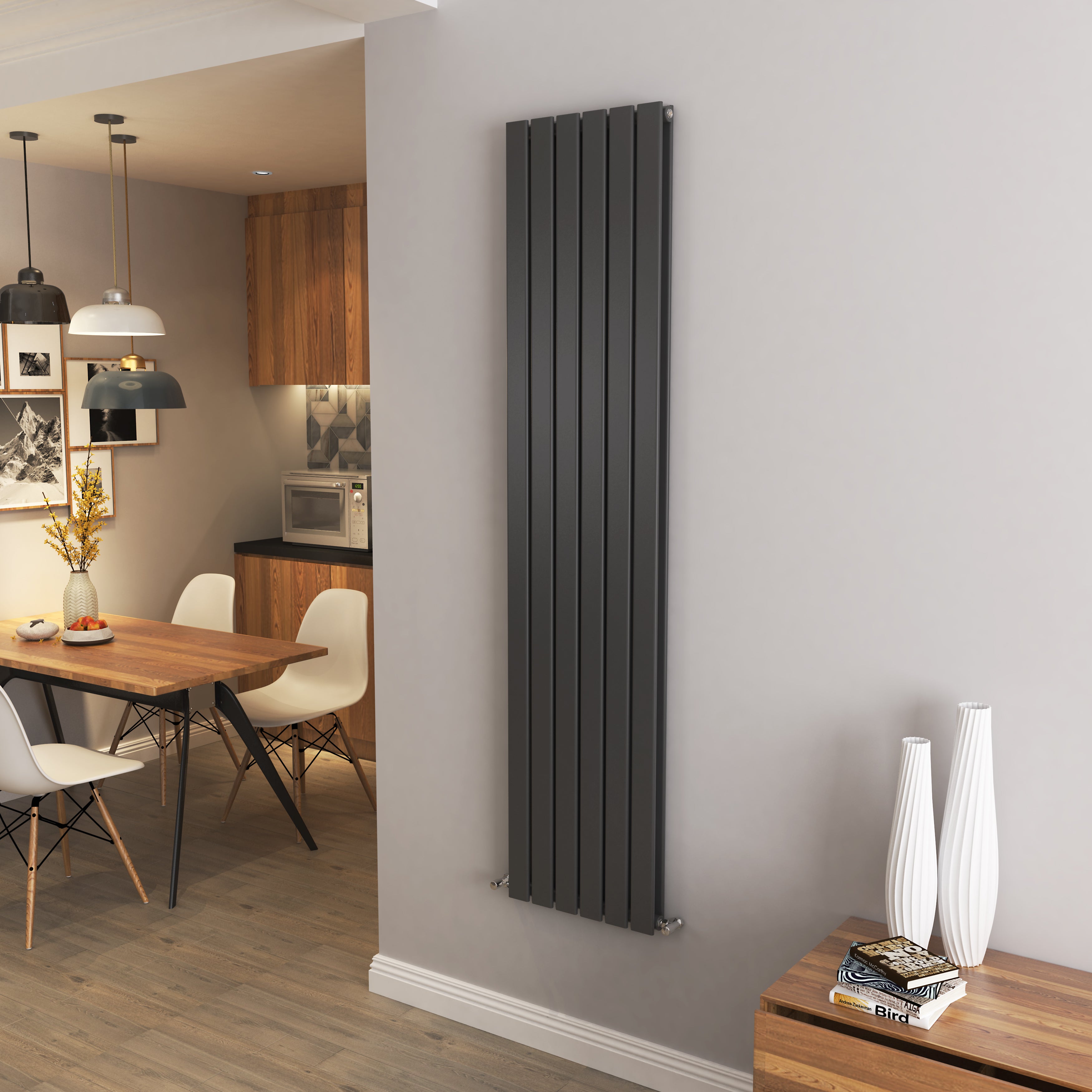 AICA - Modern Vertical 1800x408mm Double Anthracite Flat Panel Radiator