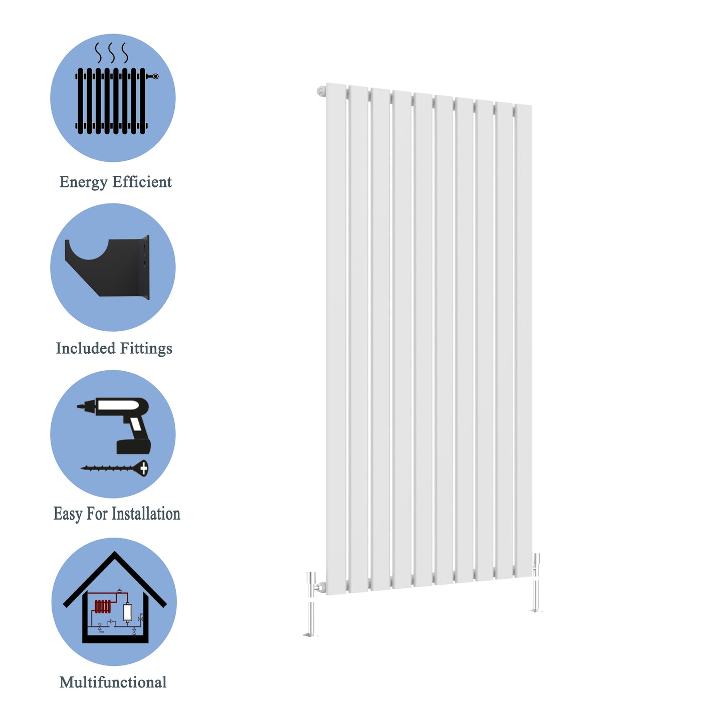 Modern Vertical 1800x680mm Single White Flat Panel Radiator